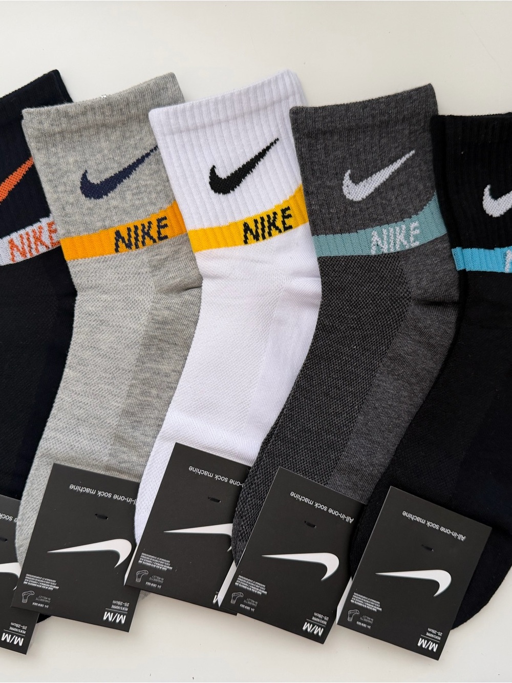 (5) Nike Men's Crew Athletic Socks - Black, Light Gray, White, Dark Gray